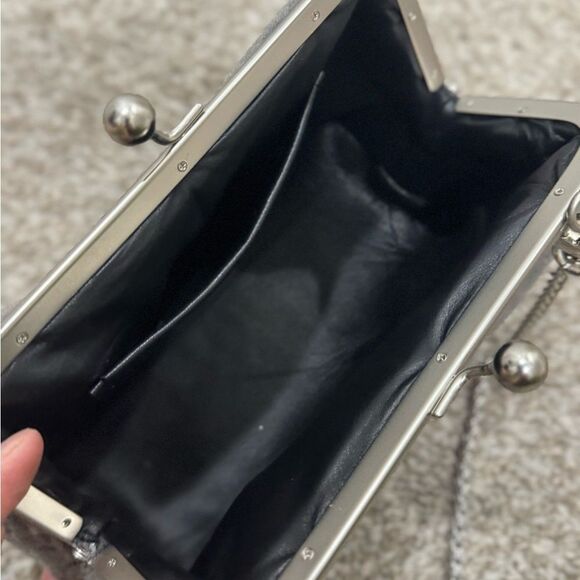 Gray Real Shearling Leather Handmade Kisslock Clutch Shoulder Bag, Crossbody - Picture 14 of 14